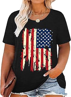 Plus Size American Flag Shirts Women Patriotic T-Shirt Women Oversized USA Flag Tops 4th July Tee
