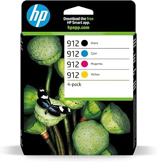 HP 912 4-Pack Black/Cyan/Magenta/Yellow Original Ink Cartridge | Compatible with OfficeJet Pro Series 8010, 8020, yield 300 pages (Black)/315 pages (C/M/Y) (6ZC74AE)
