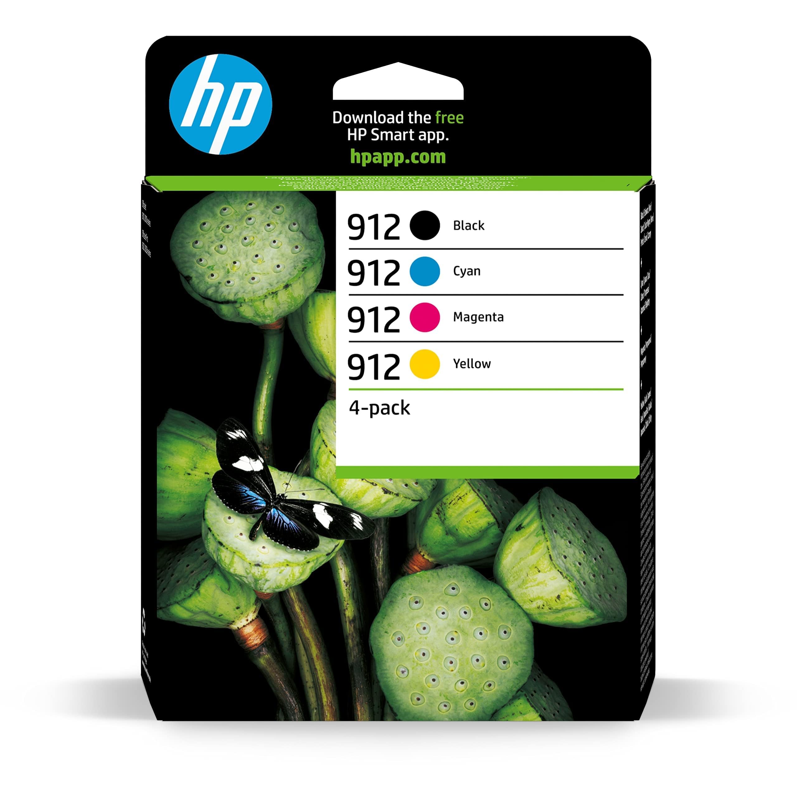 HP 912 4-Pack Black/Cyan/Magenta/Yellow Original Ink Cartridge | Compatible with
