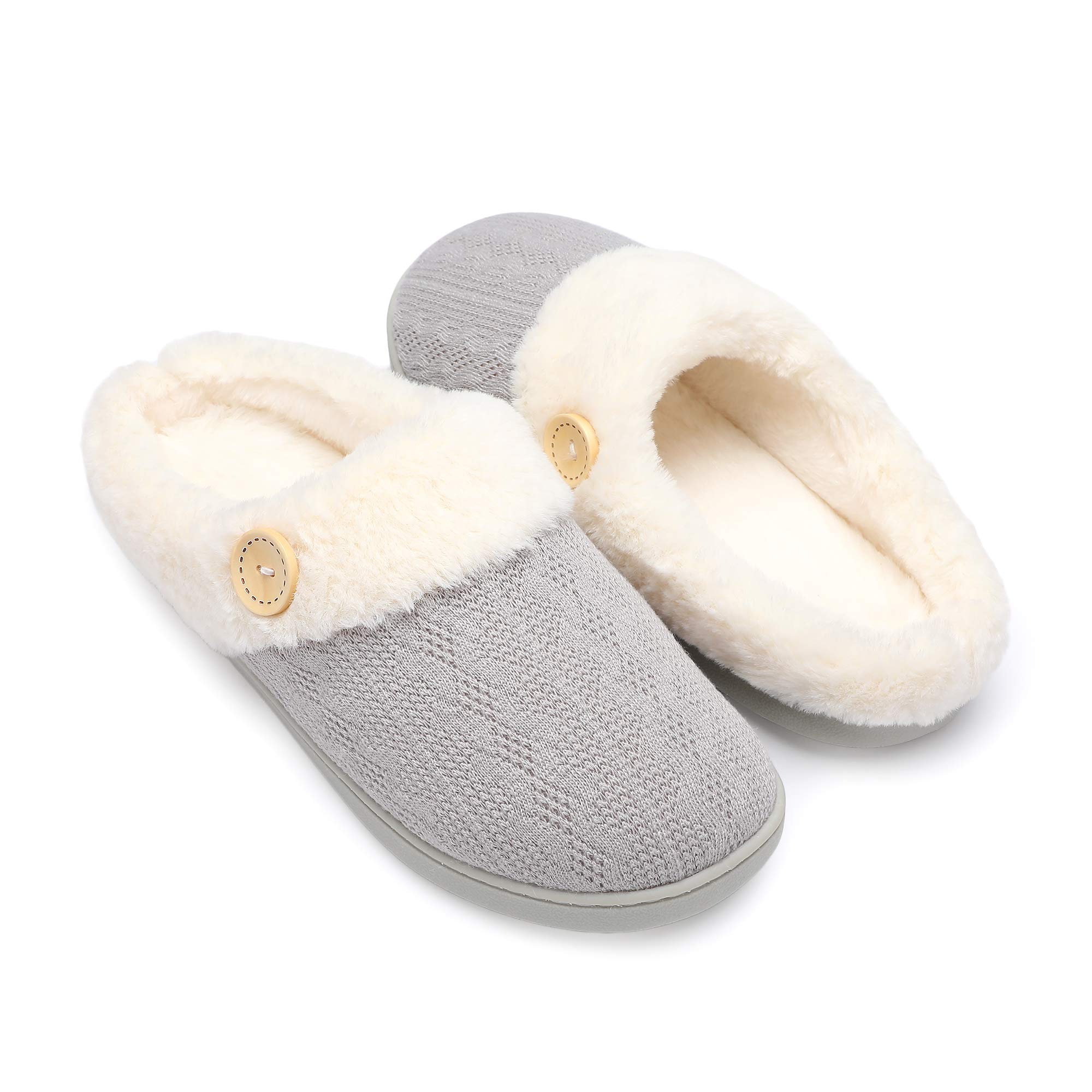 Chantomoo Women's House Slippers Comfortable Memory Foam Plush Bedroom Faux Fur 