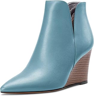 Saekcted Women's High Wedge Heel Closed Pointed Toe Ankle Boots Two-Piece Classic Slip-on Shoes