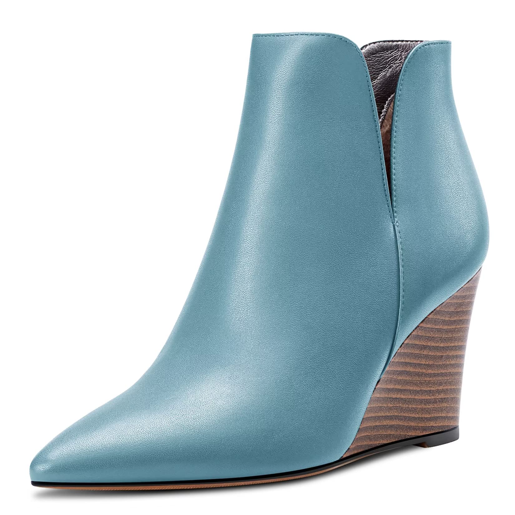 Saekcted Women's High Wedge Heel Closed Pointed Toe Ankle Boots Two-Piece Classi
