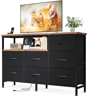 AODK Dresser, Chest with Outlet, 52 inches (132 cm) x 11.8 inches (30 cm) x 35.4 inches (90 cm), TV Stand, Living Room, Storage, Large Capacity, Western Style Clothing Chest, Storage Case, Clothes