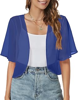Women Shrug Chiffon Cardigan Open Front Short Sleeve Sheer Bolero for Dress