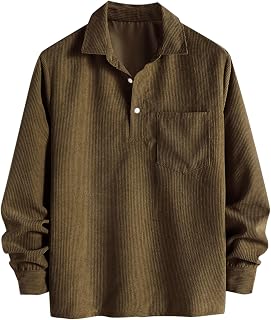 ZAFUL Corduroy Shirt for Men Pullover Long Sleeve Shirt Quarter Button Down