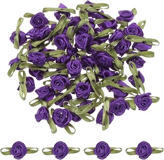Generic 50pcs Dark Purple Polyester Blend Ribbon Roses 5/8" x1-3/16 Mini Roses for Crafts, Embellishments, Gifts, Sewing, Scrapbooking, Hair Accessories, Clothing, Home Decor