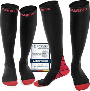 CAMBIVO Women's and Men's Compression Stockings, 2 Pairs, 20-30 mmHg Compression Socks, Non-Slip Compression Socks for Travel, Airplane, Sport, Running