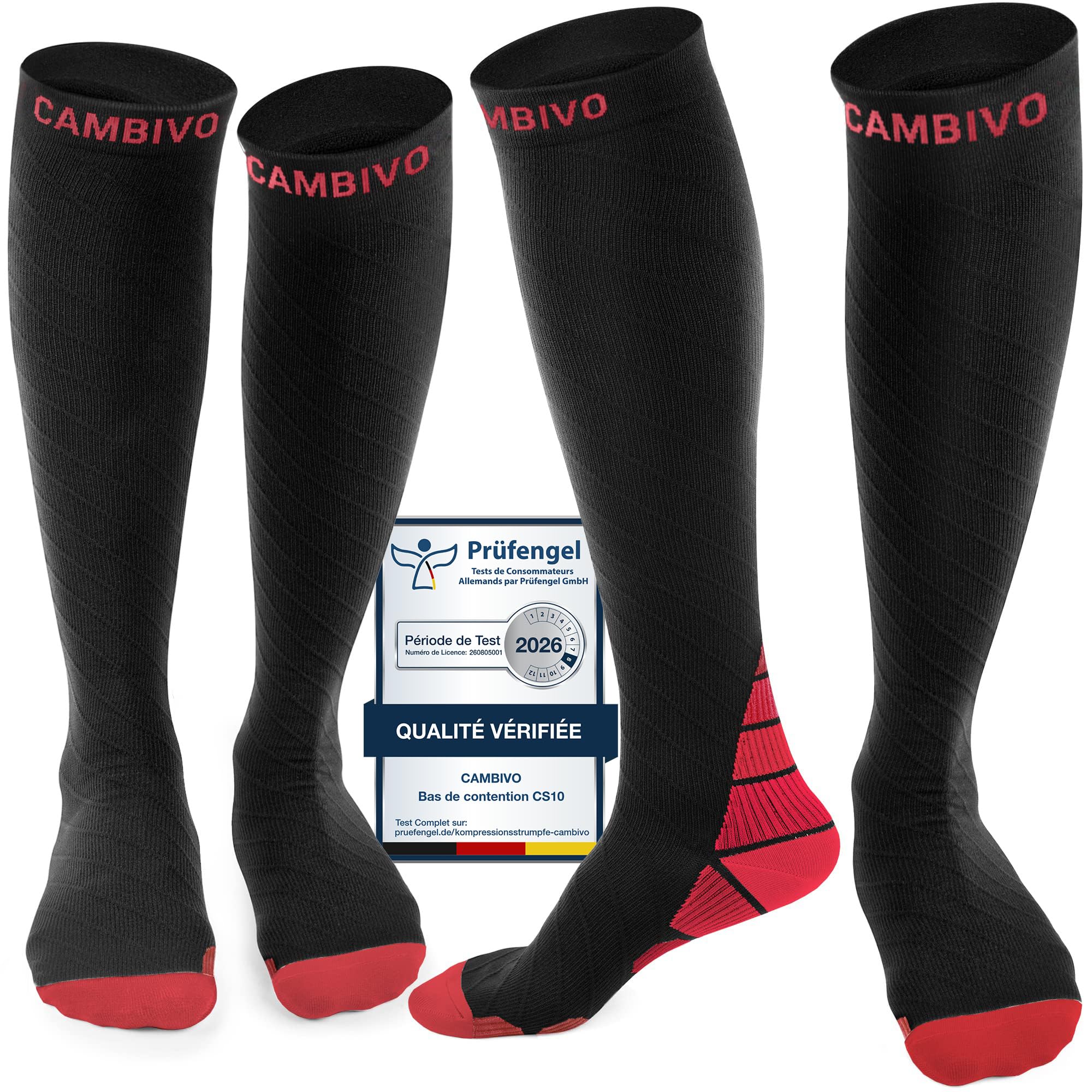 CAMBIVO Women's and Men's Compression Stockings, 2 Pairs, 20-30 mmHg Compression