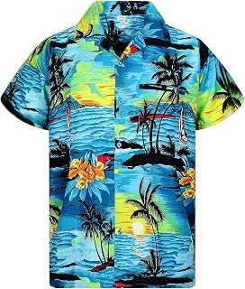 V.H.O. Funky Hawaiian-Shirt Men Regular-Fit Short-Sleeve Aloha Summer Shirt Surf Sunset Palms Vacation Unisex