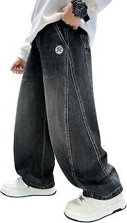 Rolanko Boys Baggy Jeans Elasticated Waist Cargo Bootleg Skater Jeans with Multipockets Vintage Streetwear Denim Pants for Kids