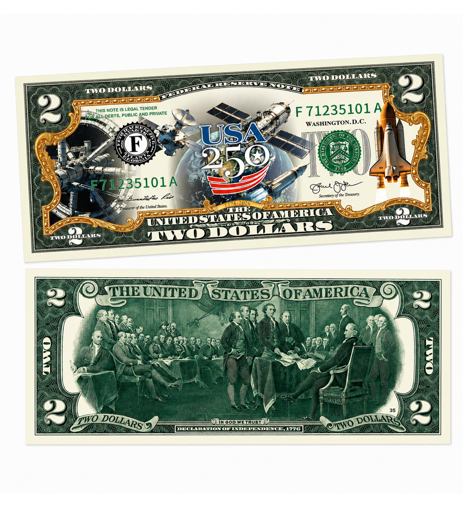 250th Anniversary 2 Dollar Bill – Uncirculated Collectible Note for Independence