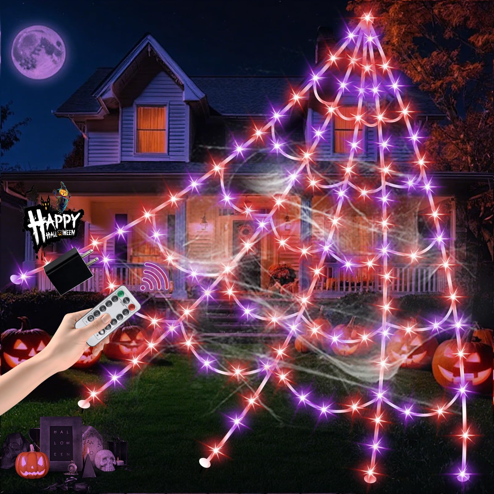 Halloween Spider Web Lights 550 LED Lighted Spider Web 16.4Ft Giant Halloween De