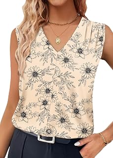 XIEERDUO Canottiera da donna, vestibilità larga, casual, alla moda, estiva, morbida, plissettata, scollo a V, senza maniche