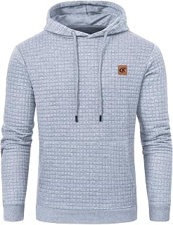 Yundobop Men's Pullover Hoodies Plaid Jacquard with Kangaroo Pocket