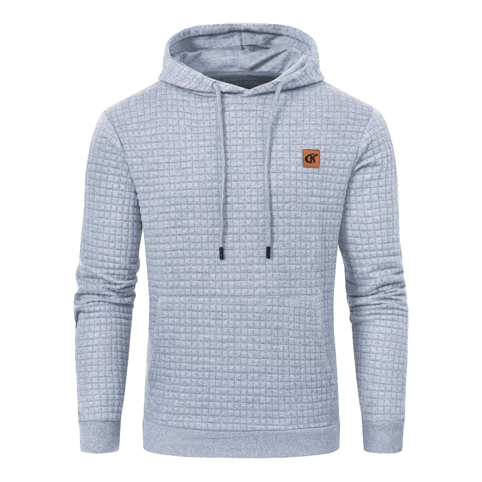 Yundobop Men's Pullover Hoodies Plaid Jacquard with Kangaroo Pocket