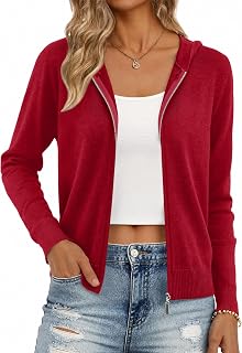 Aottori Cardigan Women Cardigan Knitted Zipper Hooded Long Sleeve Sweatshirt Elegant Lightweight Solid Casual Sweater Cardigan Coat