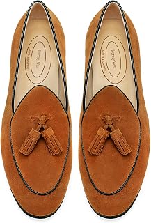 Journey West Men's Suede Leather Belgian Loafers for Men Slip-on Casual Penny Casual Loafers