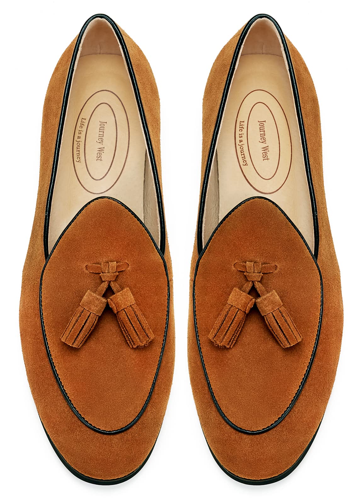 Journey West Men's Suede Leather Belgian Loafers for Men Slip-on Casual Penny Ca