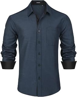 HISDERN Men's Shirt Long Sleeve Regular Fit Shirts Men Dress Brand Business Casual Shirt with Pocket Easy Ironing