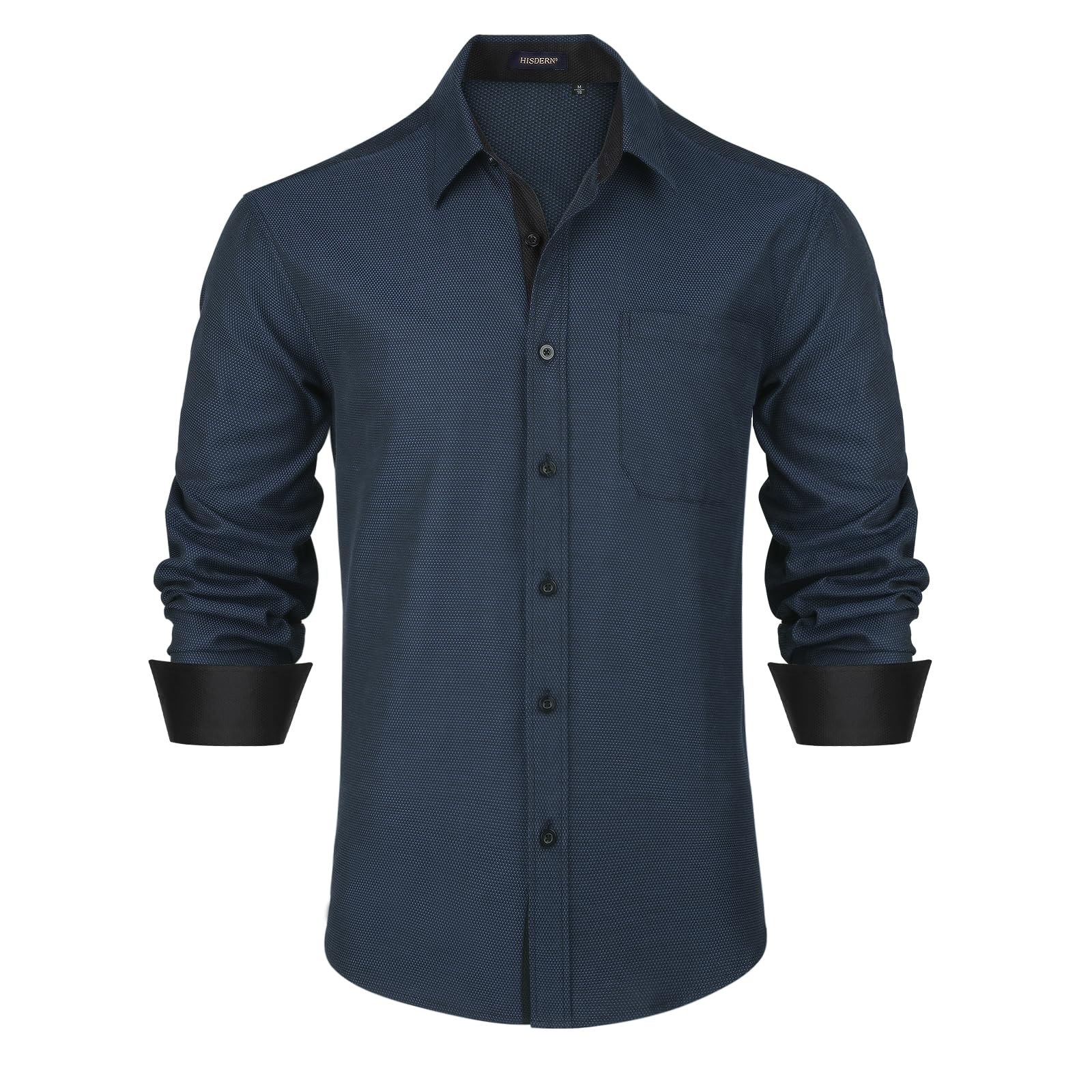 HISDERN Men's Shirt Long Sleeve Regular Fit Shirts Men Dress Brand Business Casu