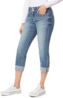 WallFlower Women's Bling Luscious Curvy Mid-Rise Stretch Skinny Crops Jeans