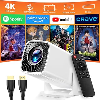 Mini Projector 4K Support, Portable Projector Full HD 1080P Support | Short Throw, 270° Rotation, Outdoor&Indoor, Ceiling Projection, Smartphone, TV Stick, Laptop, HDMI, USB, PS5 Compatible