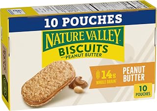 Nature Valley Peanut Butter Biscuit Sandwiches, 10 ct, 13.5 oz | Honey Biscuit with Creamy Peanut Butter Filling, 14g Whole Grain per Serving, Individually Wrapped