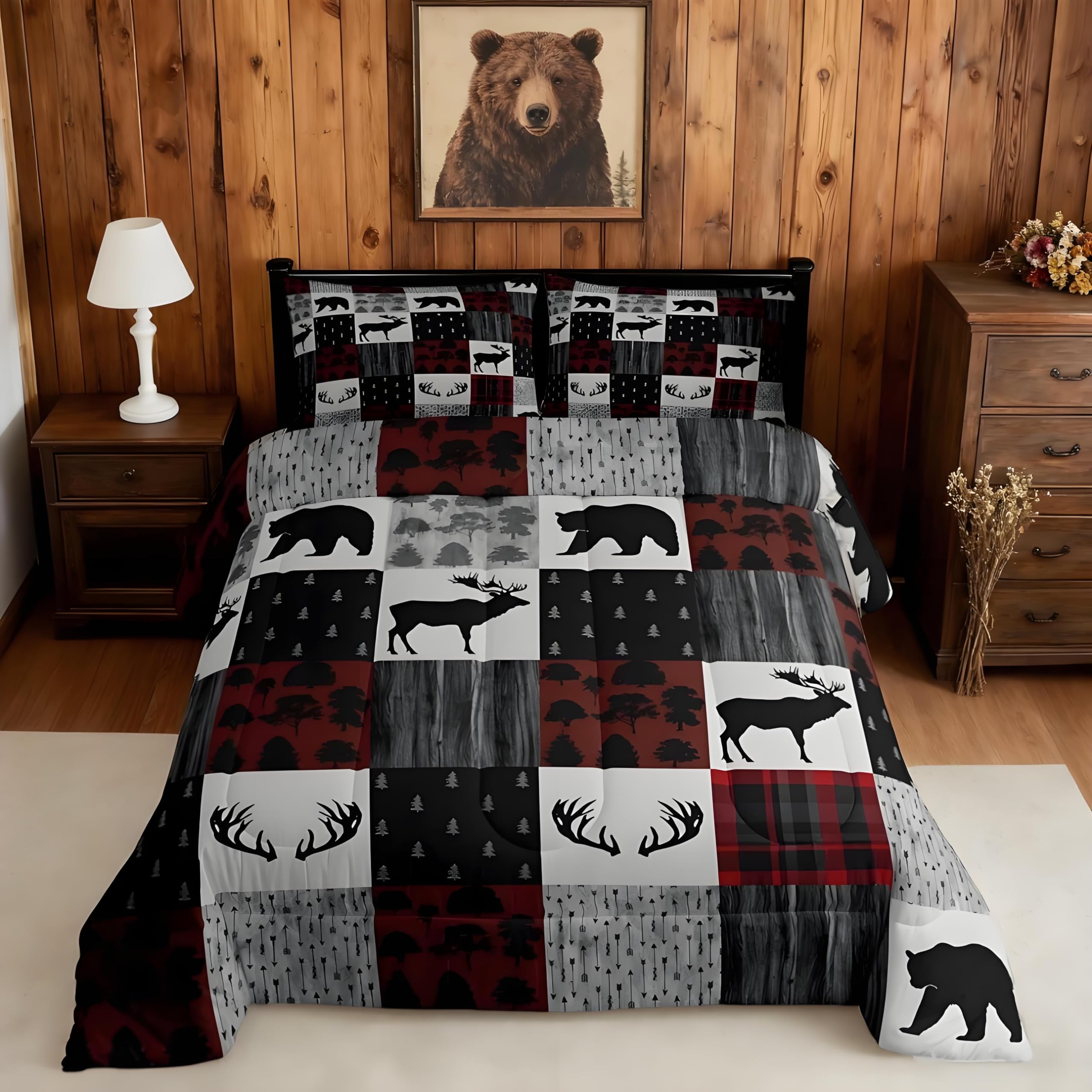 Elk Comforter Farmhouse Bear Deer Bedding Set for Boys Girls Women Men Buffalo P