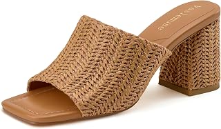 Vaslemuse Mule Heels For Women Chunky Block Heeled Sandals Slide Shoes