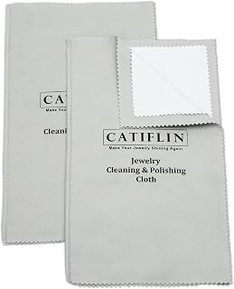 CATIFLIN 2pcs Multi-Layer Jewelry Cleaning Cloth, Large Silver Polishing Cloth, 100% Cotton Jewelry Polishing Cloths for Gold, Silver and Platinum Jewelry (Light Gray, 10 "X12)