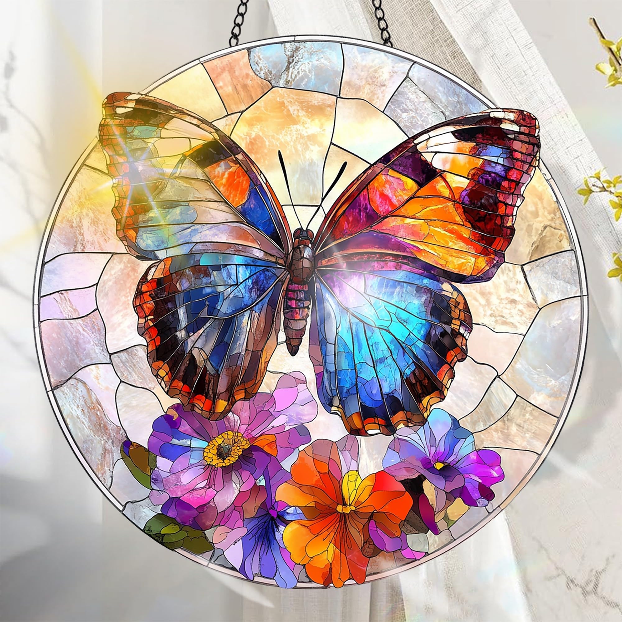 Colorful Acrylic Suncatcher, Butterfly Hanging Window Decor with Printed Stained