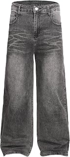 QIMYUM Men's Wide-Leg Baggy Flex Jeans Relaxed Loose Fit Long Denim Pants