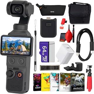 DJI Osmo Pocket 4 Pocket Gimbal Camera 3-Axis Stabilization Pro Kit | Compact Vlogging & Travel Camera, 1-Inch CMOS Sensor, 4K/240fps, ActiveTrack, Rotating OLED Touchscreen +More (18pc Bundle)