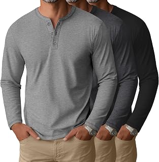 August Alley 3 Pack Men's Big and Tall Long Sleeve Henley Shirts