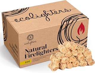 Ecolighters 400 Natural Firelighters, Wood Wool Fire Lighters for Wood Burners, BBQ, Stove, Pizza Oven and Fire Starters, XL Box