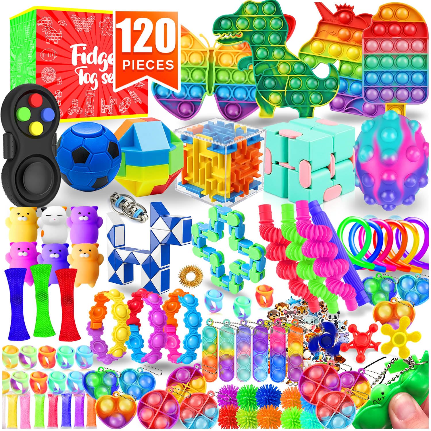 Fidget Toys, 120 Pack Party Favors for Kids 8-12 4-8, Sensory Toys Bulk Autism A