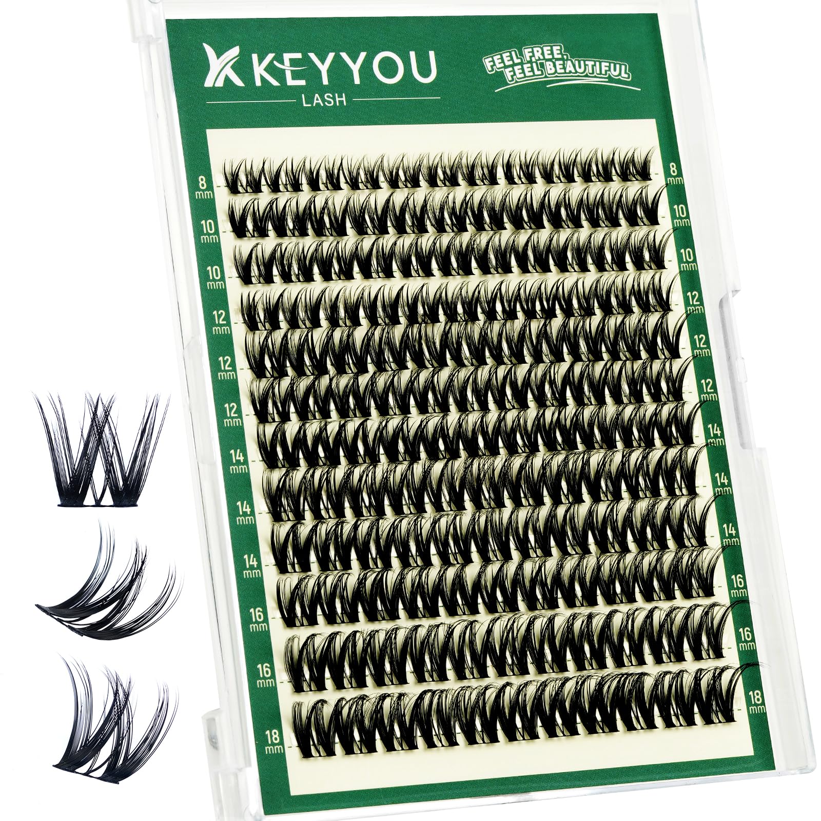 KEYYOU Flora Lash Clusters D Curl Wispy Flaunt Eyelash Extensions F01 | Ultra-Th