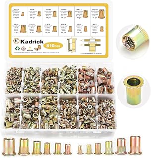 KADRICK 810PCS SAE & Metric Rivet Nut Kit, 6-32 to 3/8-16, M3-M10 | Flat Head Rivet Nuts,M3 M4 M5 M6 M8 M10 #6-32 #8-32 #10-24 1/4-20 5/16-18 3/8-16 Colorful Galvanized Rivnuts Kit,Carbon Steel