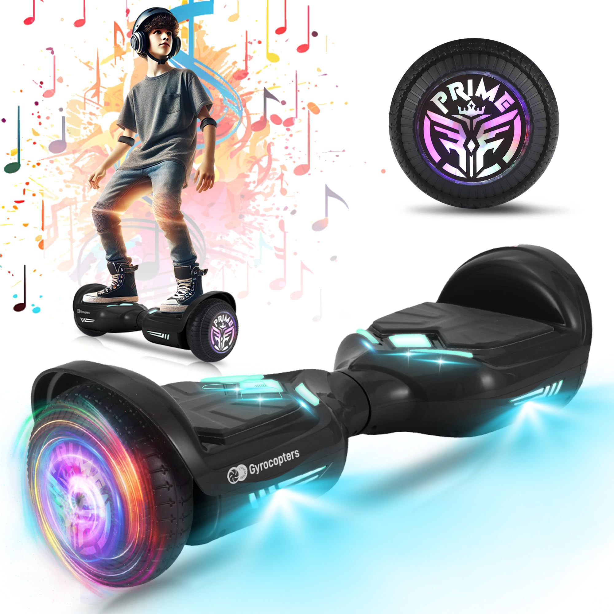 Gyrocopters PRIME 2026 All Terrain Hoverboard 6.5" LED Wheels & Bright Lights, U