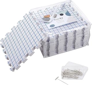 KnitIQ Standard 9-pc Set of Blocking Mats for Knitting &amp; Crochet, Clear Bag | Blocking Mat Kit for Knitting, Crochet, Lace &amp; Needlepoint: 9 Blocking Boards (w/ Gridlines) + 100 T-Pins + Clear Storage Bag