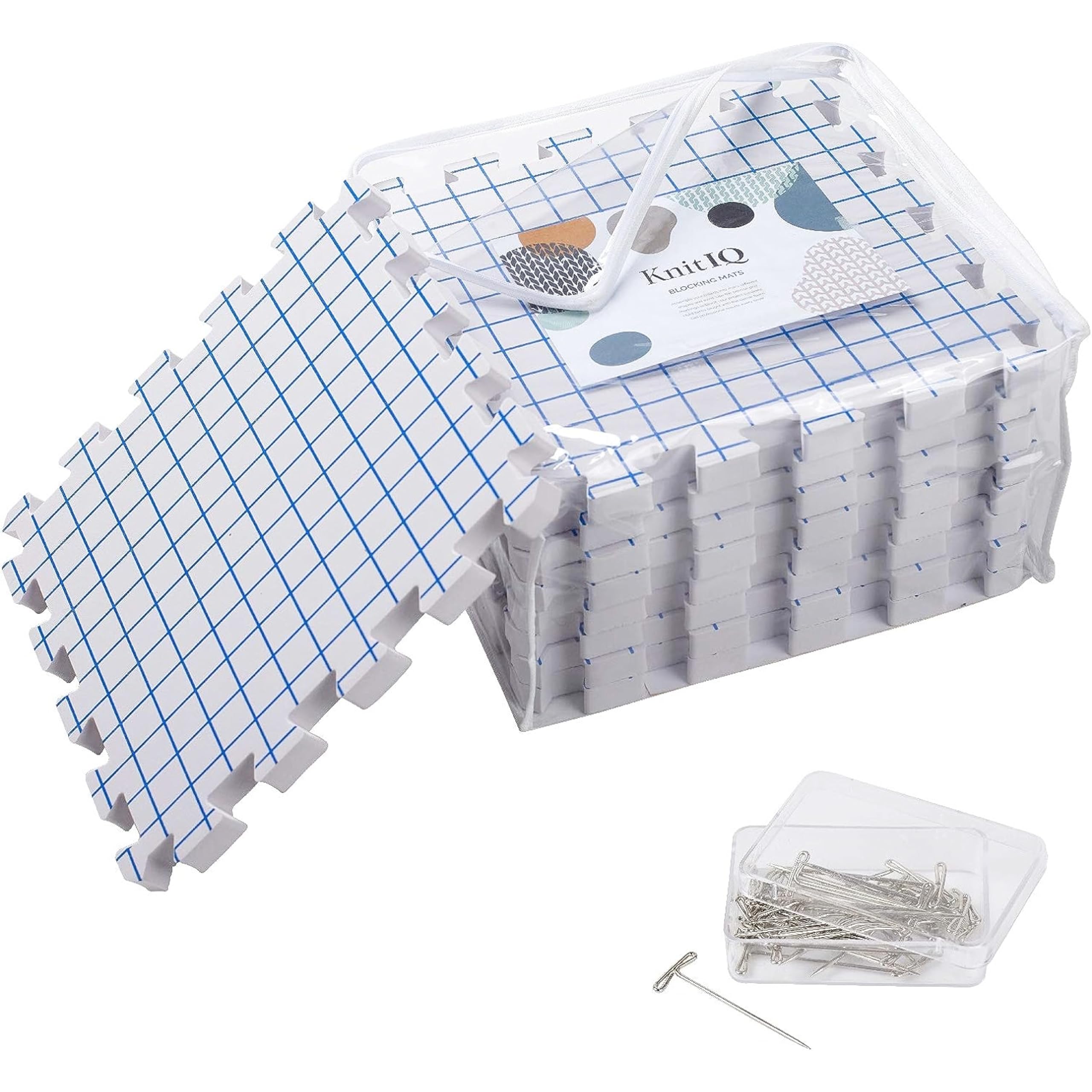 KnitIQ Standard 9-pc Set of Blocking Mats for Knitting & Crochet, Clear Bag | Bl