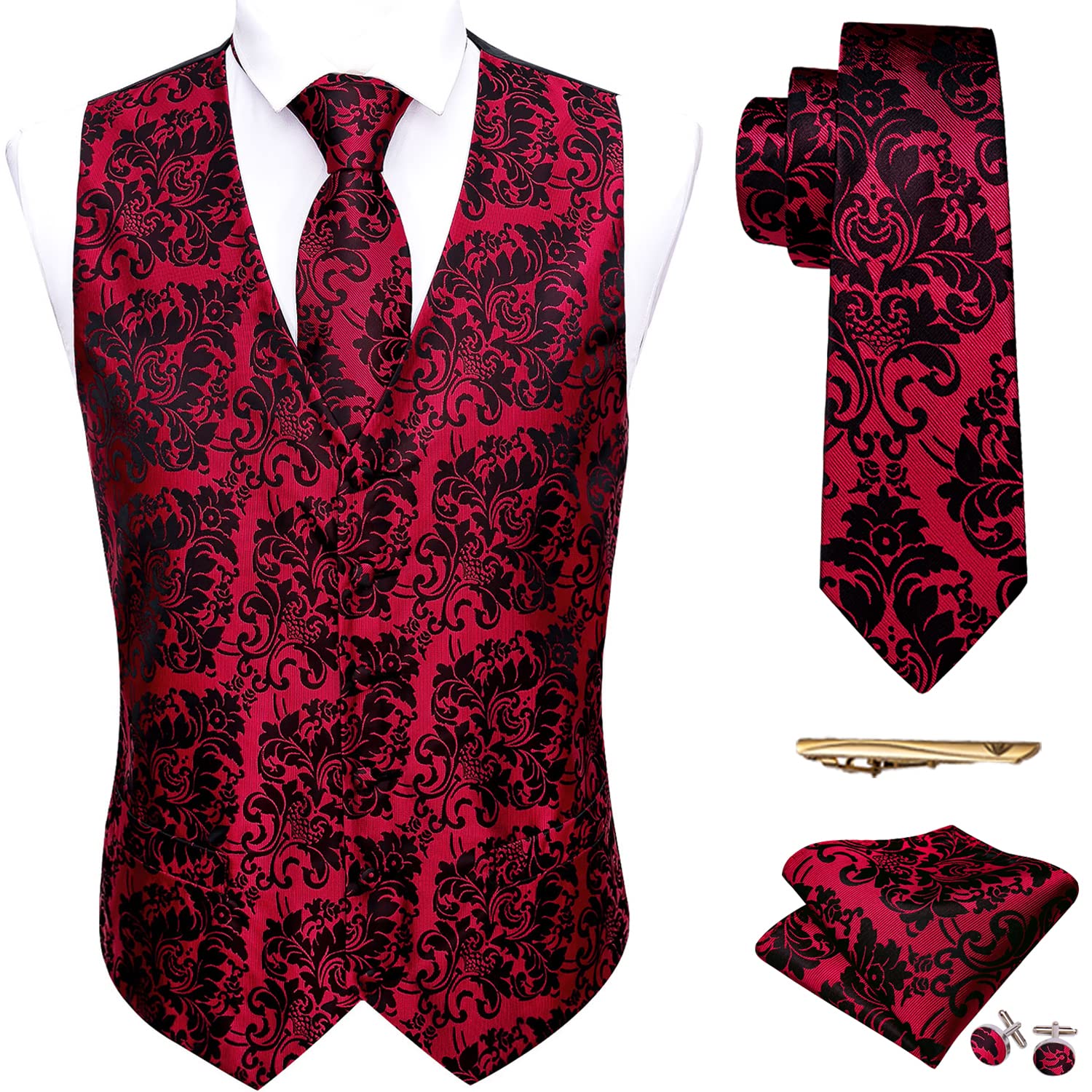 Barry.Wang Set of 5 Men's Waistcoats with Accessories and Paisley Design