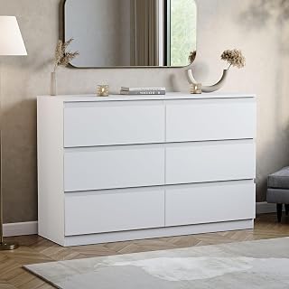 Vida Designs Denver 6 Drawer Chest of Drawers | White | Space-Saving Storage | 74H x 120W x 40D cm | Smooth Metal Runner | Engineered Wood | Modern Bedroom Chest of Drawers Unit