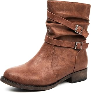Ataiwee Women's Western Low Chunky Heel Zip Mid-Calf Boots,