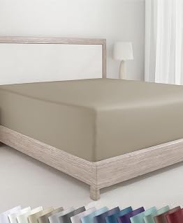 California Design Den Fitted Double Sheet Only, Deep Pocket Soft 400 Thread Count 100% Cotton, No Pop-Off Elastic, Durable Sateen Weave Bedding, Double Fitted Sheet (Taupe)