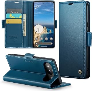 Uovon Google Pixel 9a Case, Wallet Type, Card Pocket Included, Pixel 9a Smartphone Cover, Card Storage, Luxury Leather, Shock Resistant, Full Protection, Stand Function, Strap Hole, Magnetic, Blue