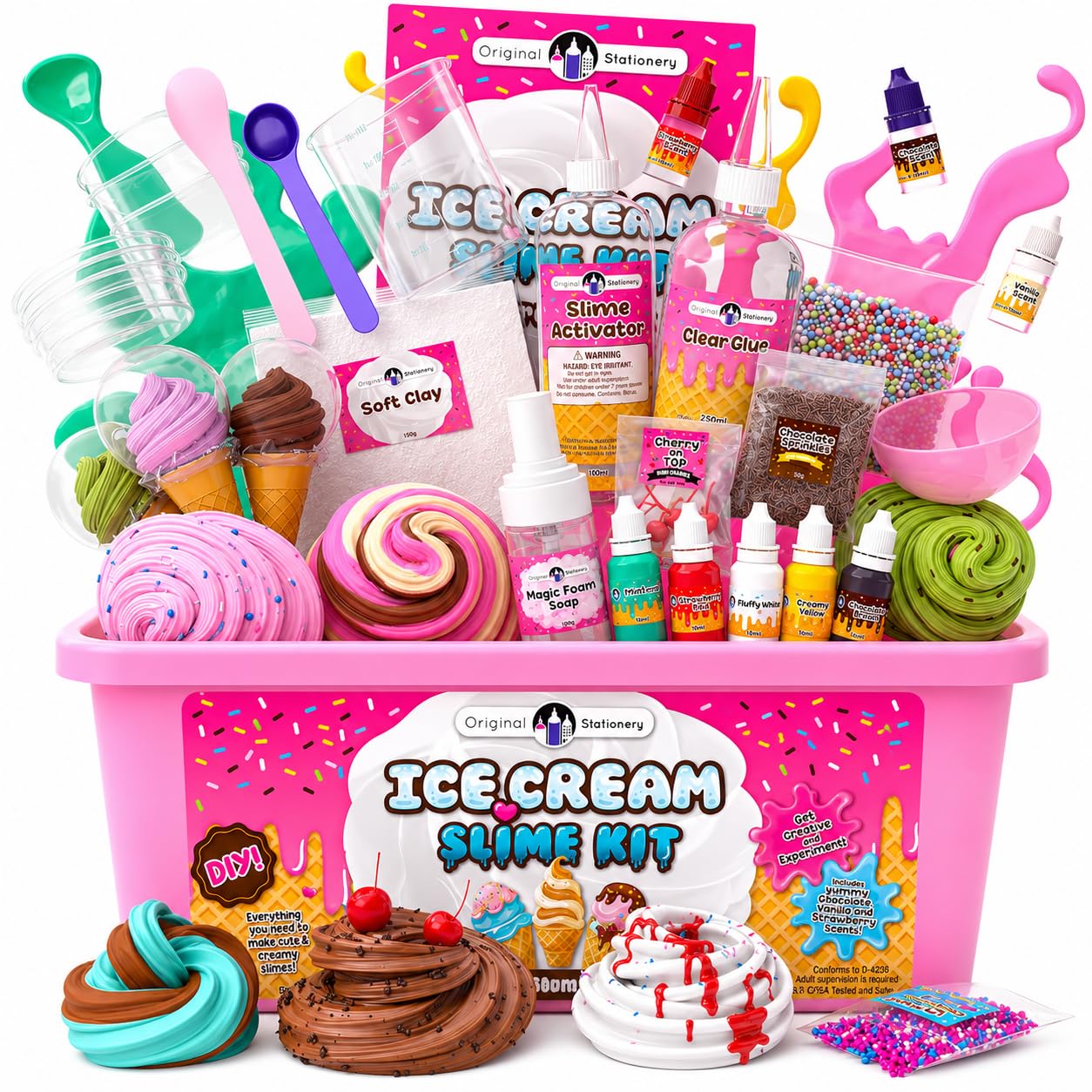 Original Stationery Ice Cream Slime Kit for Girls Toys, DIY Cherry-Scented Slime