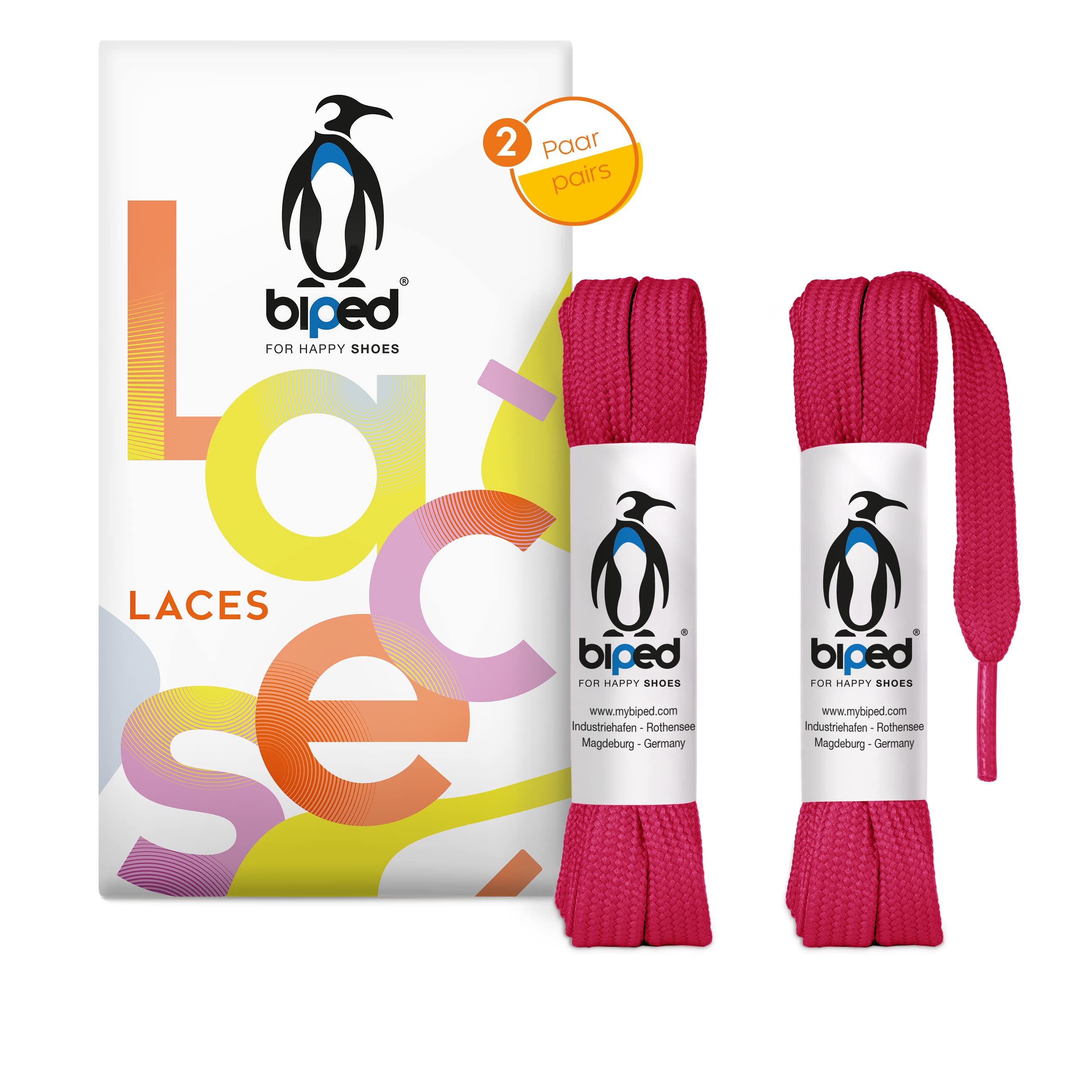 biped LACES Flat Laces (2 Pairs), Polyester Flat Shoelaces, 10 mm Width, Premium