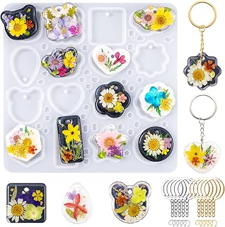 LET'S RESIN Keychain Resin Molds Silicone, 16 Cavity Pendant Casting Mold | Silicone Molds with Hanging Holes, UV &amp; Epoxy Resin Jewelry Mold for DIY Keychains, Charms, Pendants, Beginner Friendly