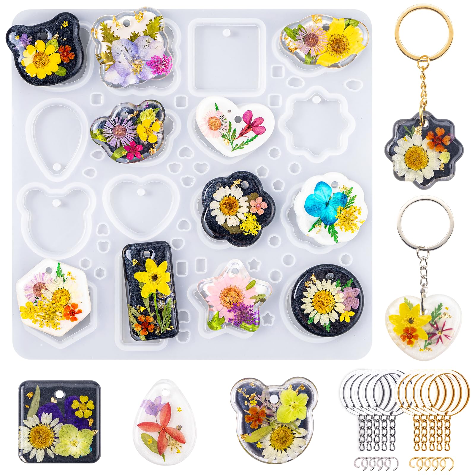 LET'S RESIN Keychain Resin Molds Silicone, 16 Cavity Pendant Casting Mold | Sili